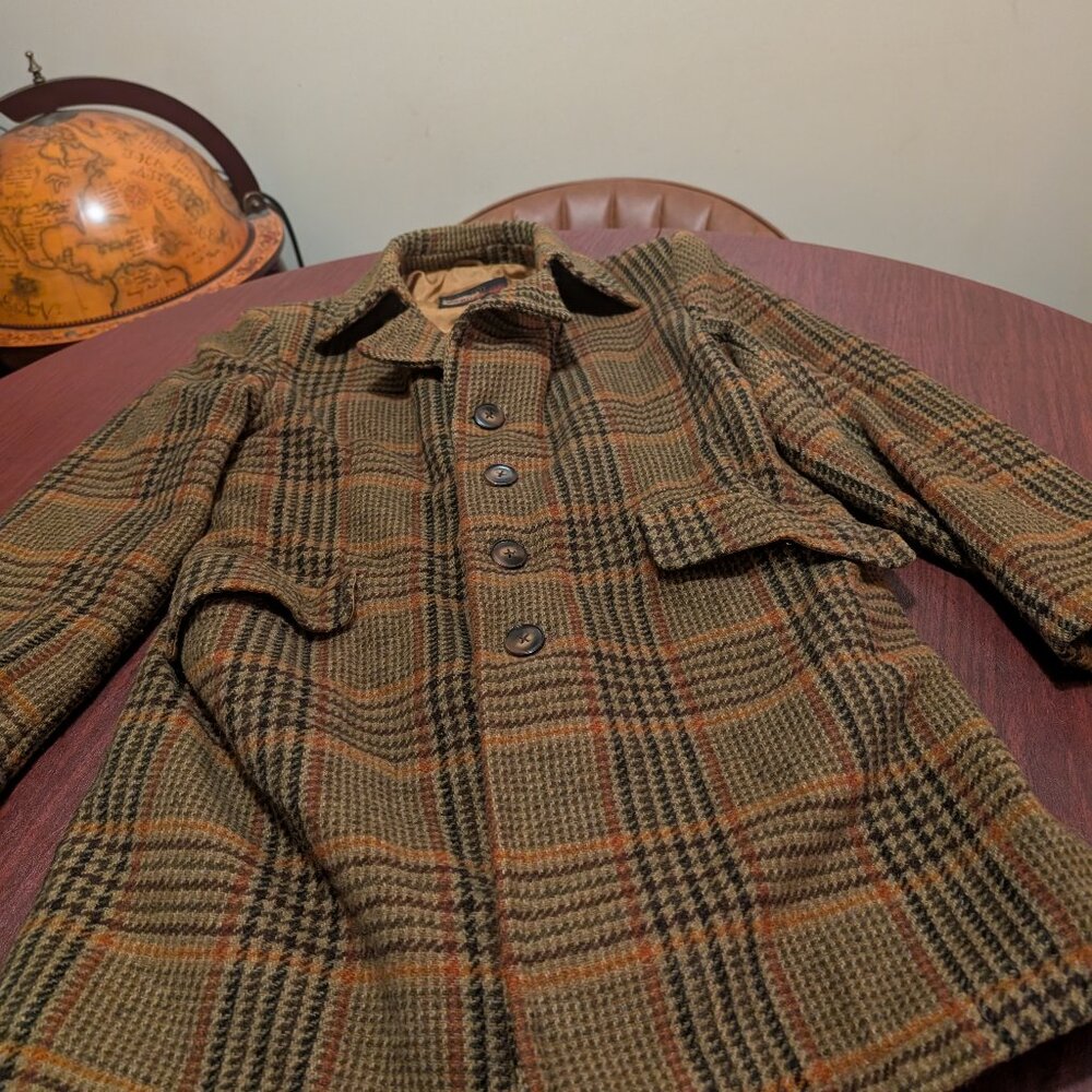 Vintage Zero King Brown Plaid Overcoat – Size 36 – Wool Blend